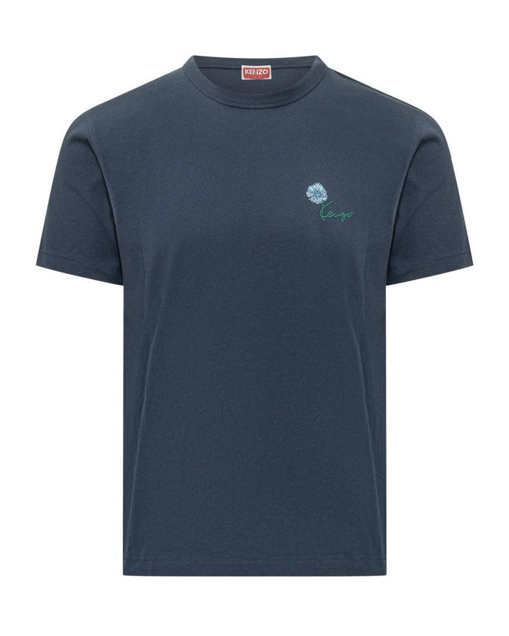 KENZO Blue Crew Neck Logo T-Shirt for men