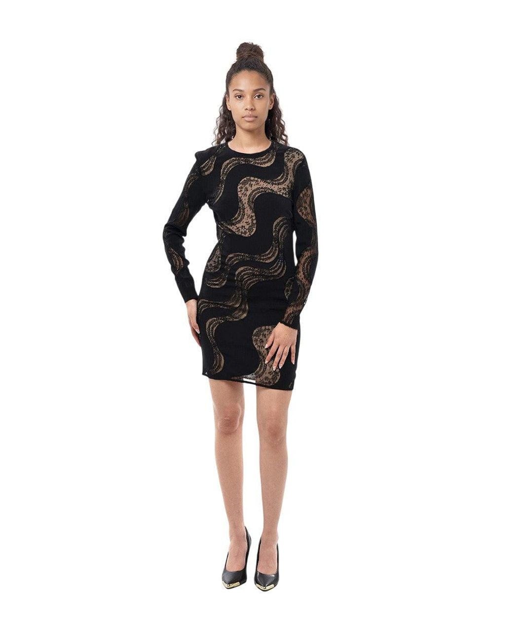 Stella McCartney Black Abstract Round Neck Mini Dress