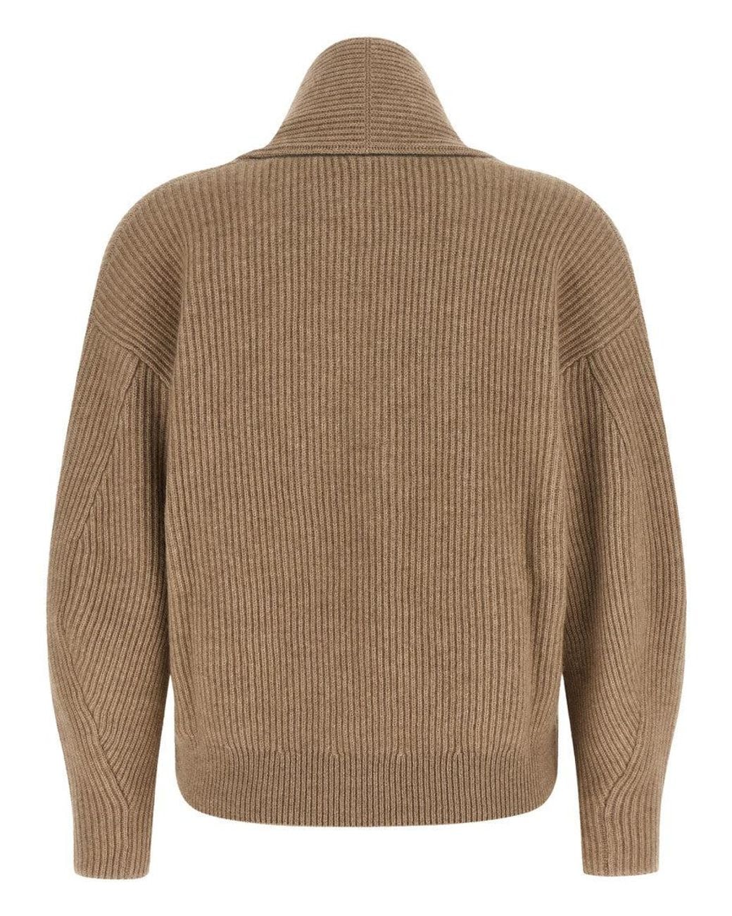 Brunello Cucinelli Natural Knitted Shawl Neck Sweater