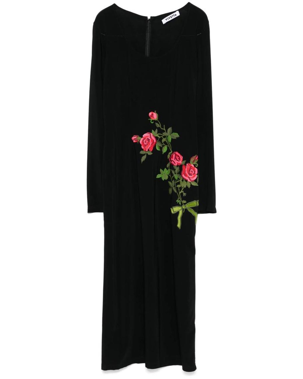 Vivetta Black Floral-Embroidered Midi Dress