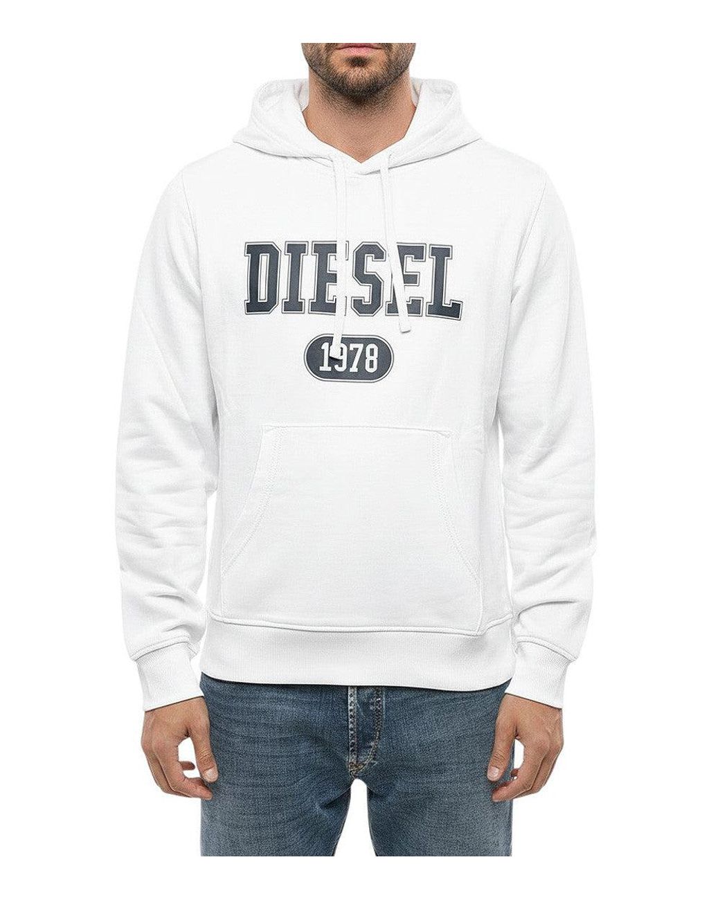 DIESEL White Logo Regular Hoodie for men