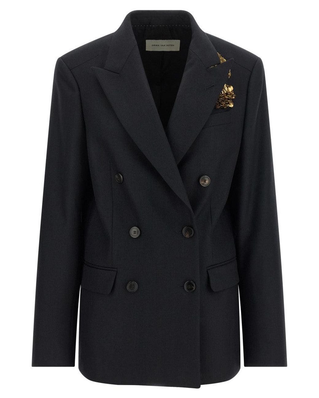 Dries Van Noten Black Embellished Peaked Lapel Blazer