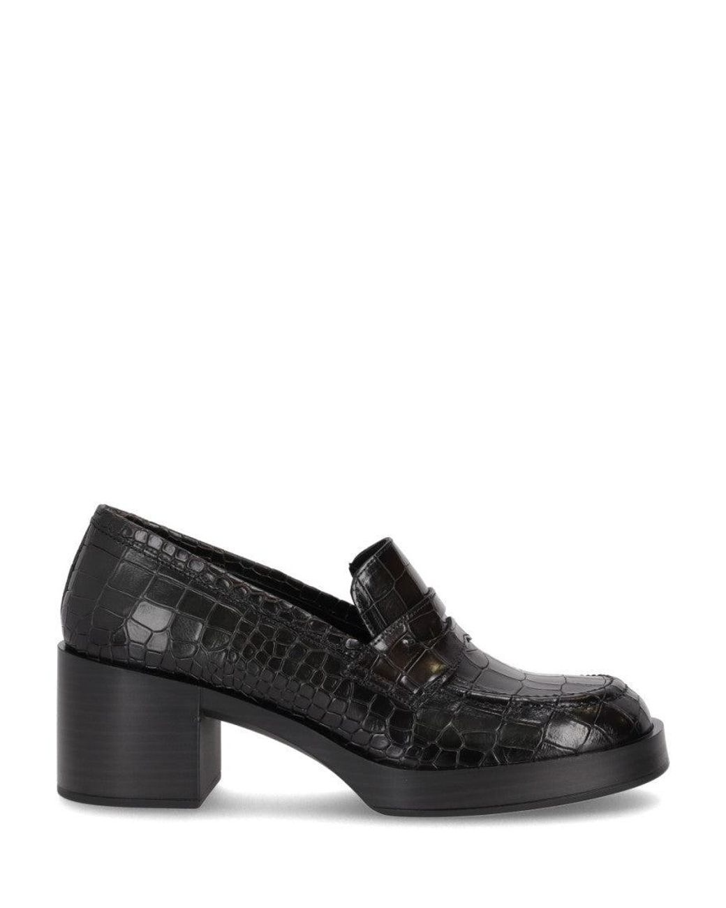 LA ROSE Black Leather Loafer Heels
