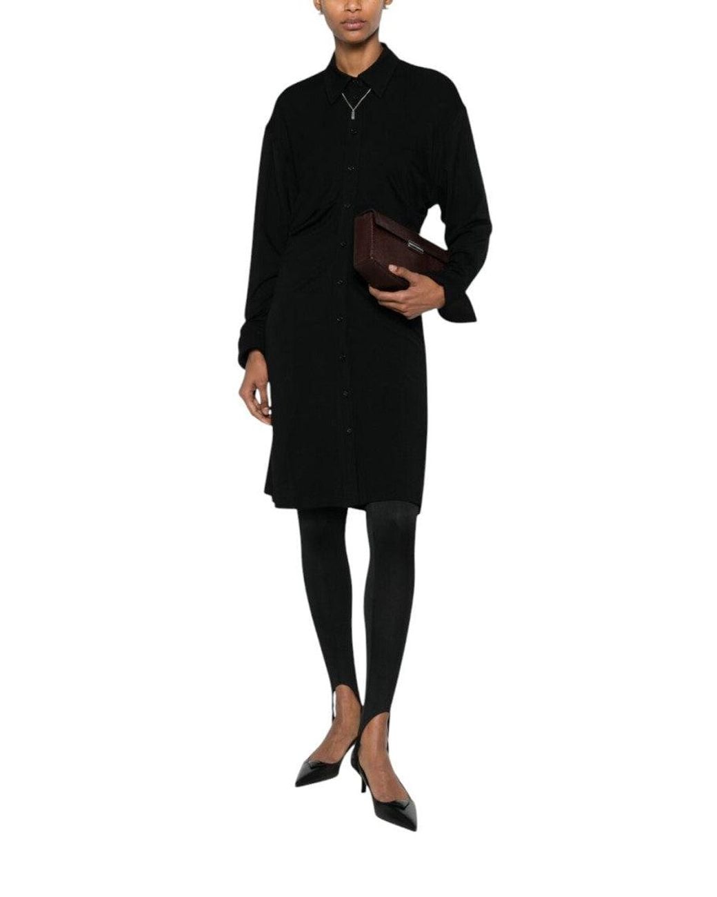 Totême Black Shirt Collar Knee Length Dress