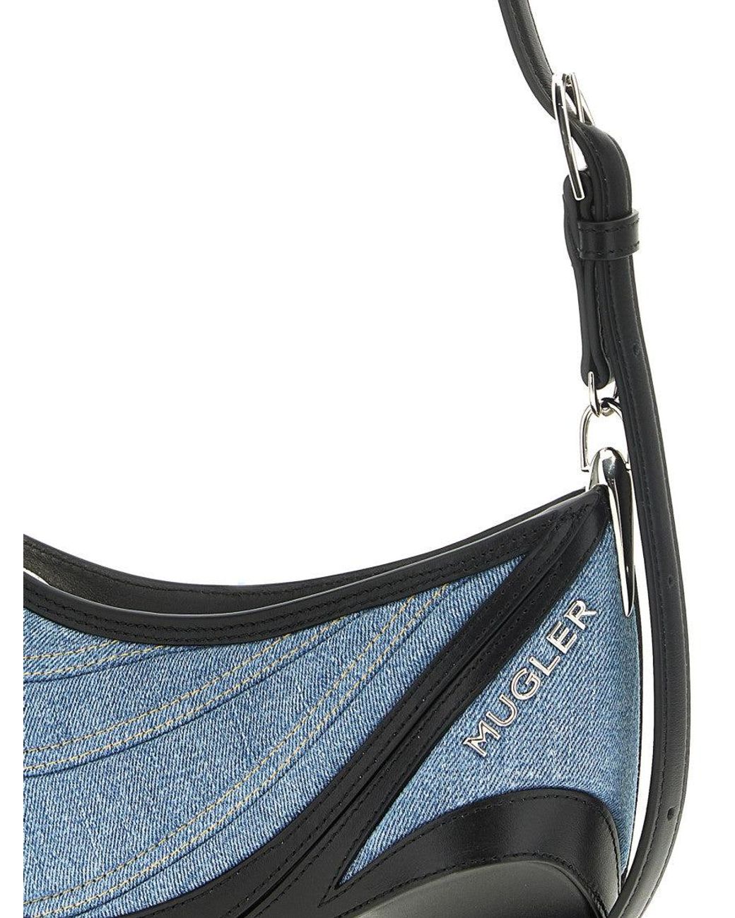 Mugler Blue Denim Spiral Curve 01 Small Shoulder Bag