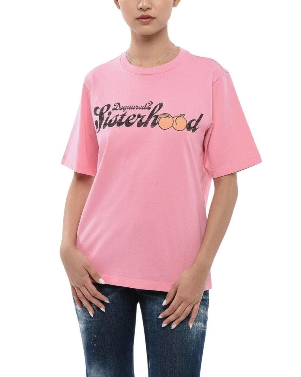 DSquared² Pink Graphic Crew Neck T-Shirt