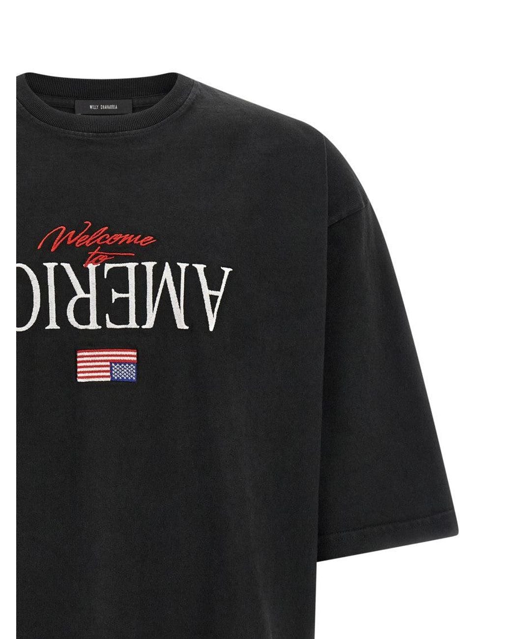 Willy Chavarria Black 'Welcome To America' T-Shirt for men