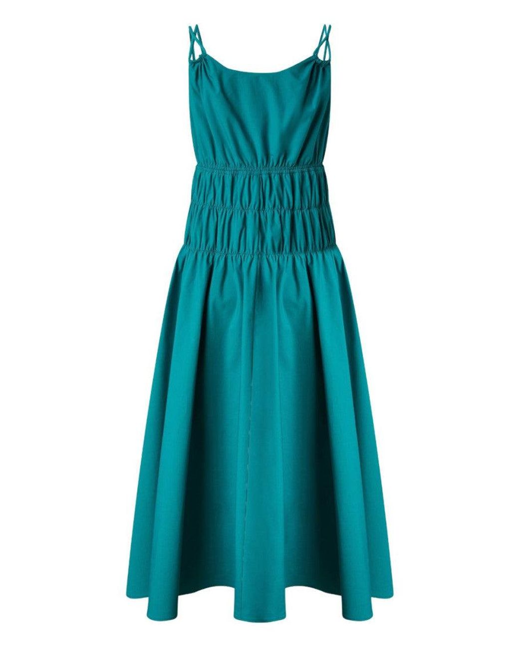 Pinko Blue Shirred Detailing V-Neck Spaghetti Straps A-Line Skirt