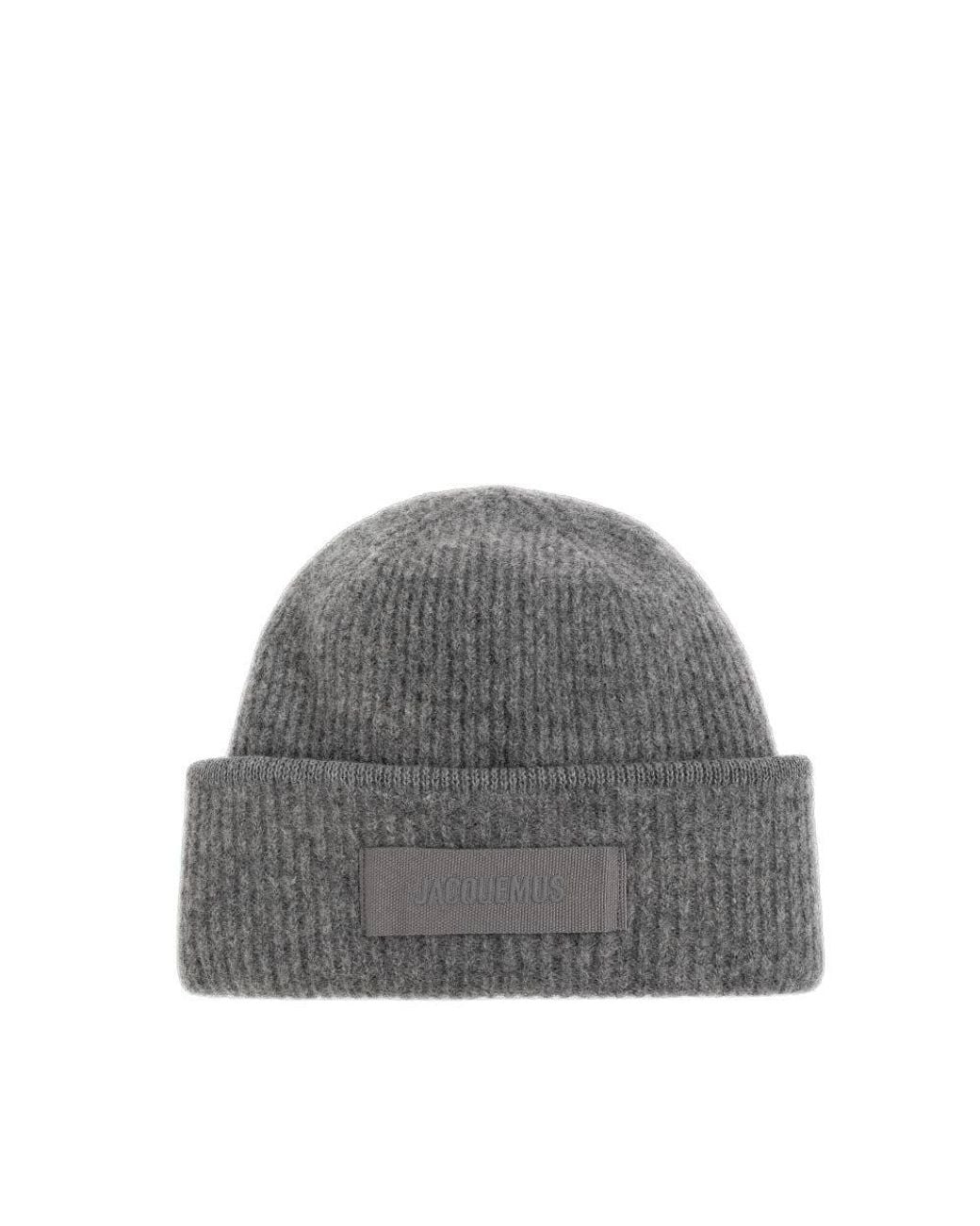 Jacquemus Gray Logo Beanie Cap for men