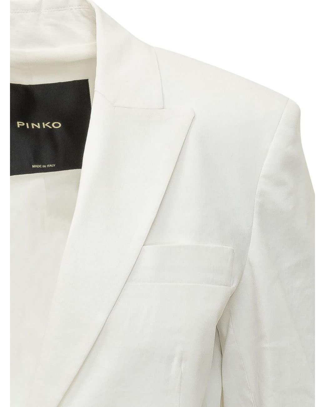 Pinko White Solid Notched Lapel Blazer