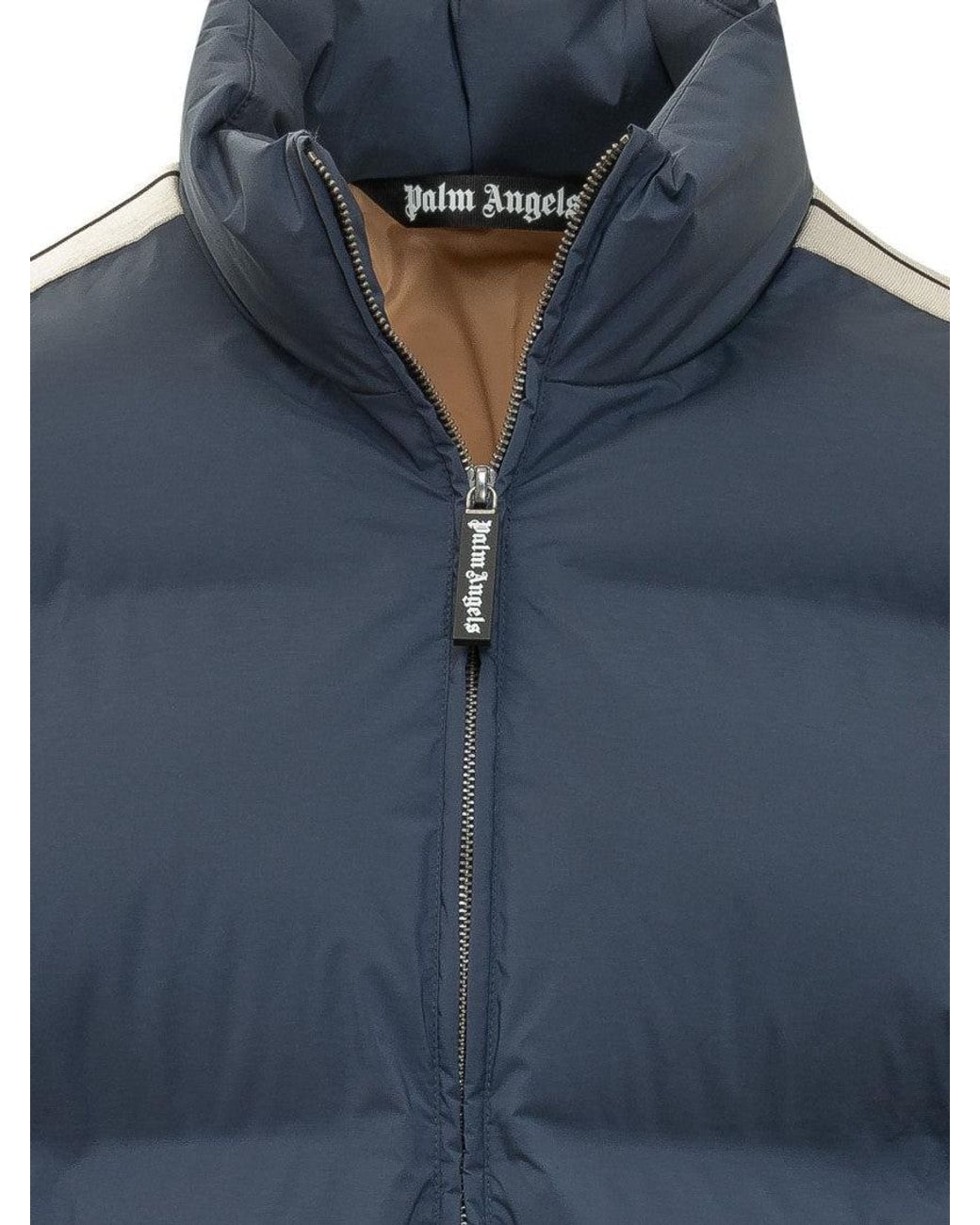 Palm Angels Blue Solid Mock Collar Jacket for men
