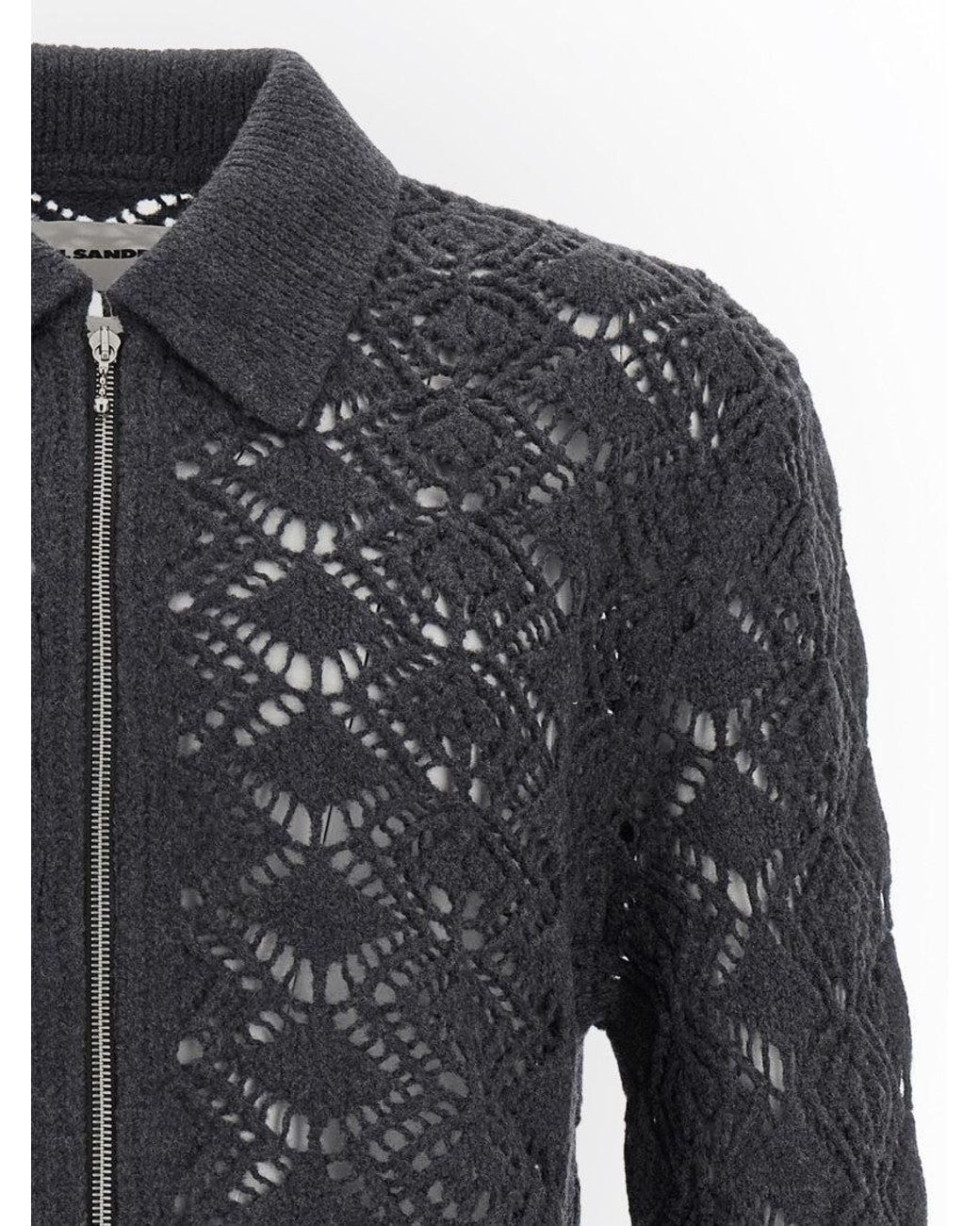Jil Sander Blue Openwork Wool Cardigan for men