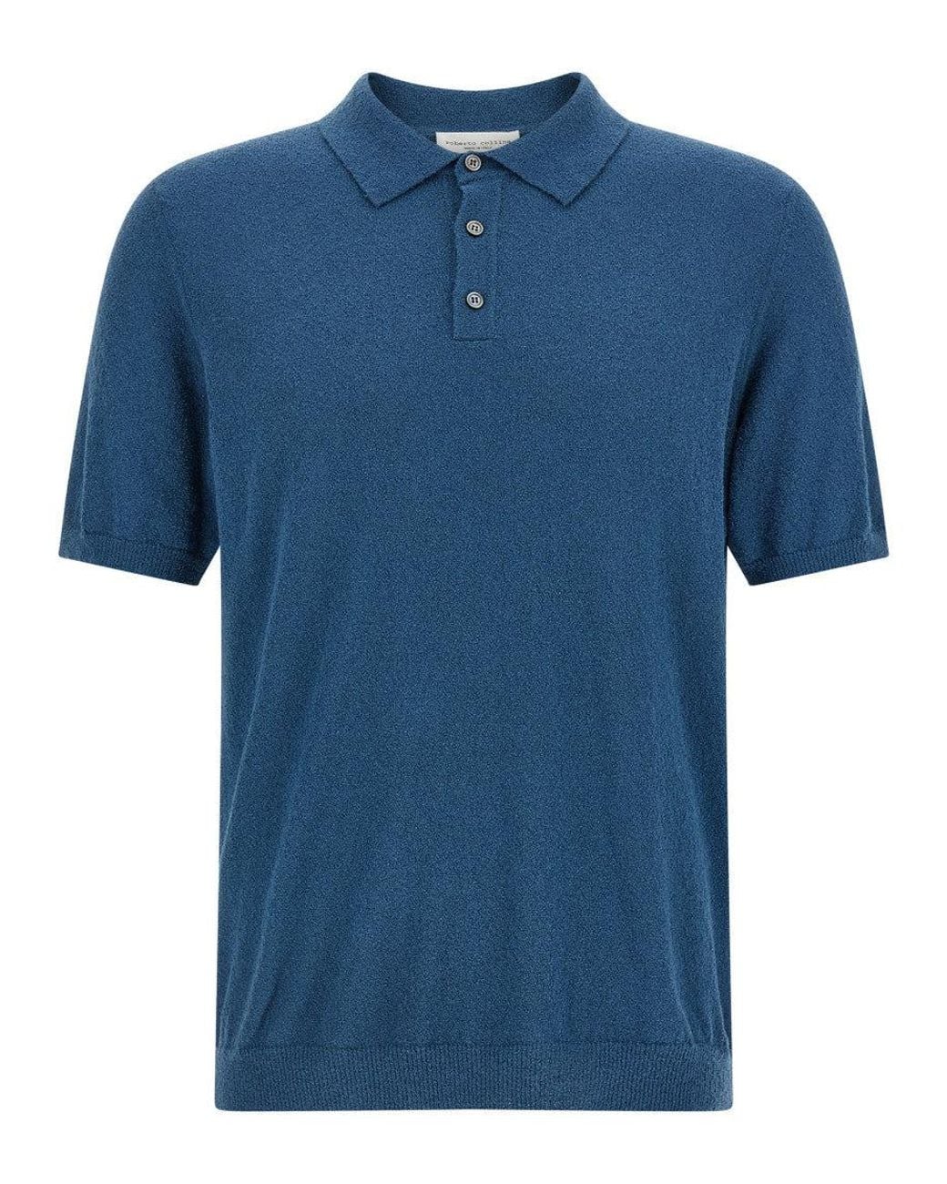 Roberto Collina Blue Spongy Effect Polo Shirt for men