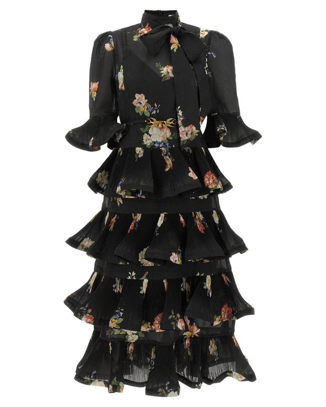 Zimmermann Black Pleated Sleeved Dress