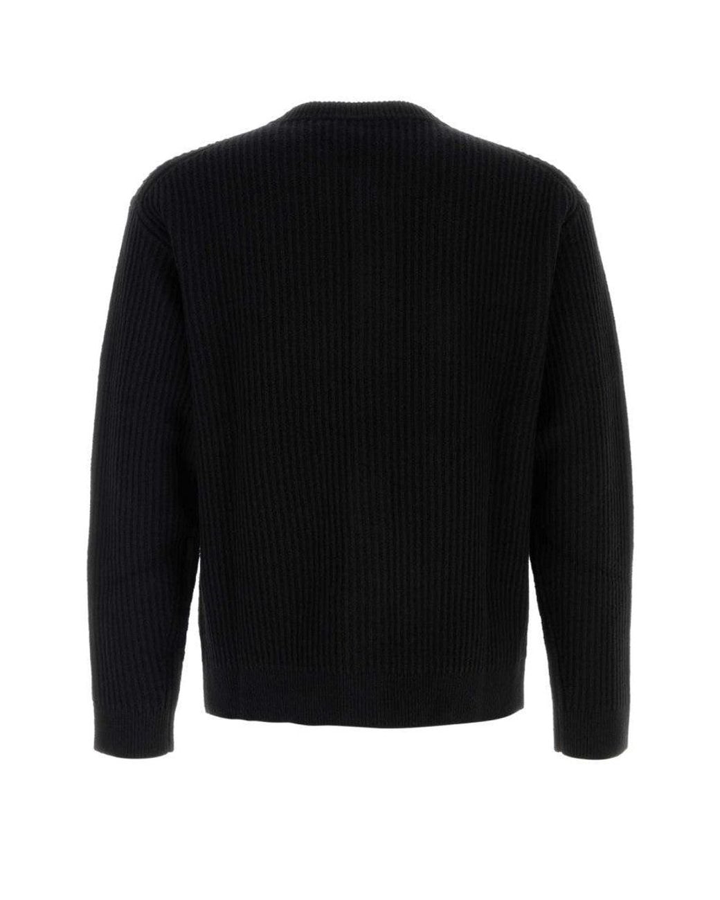 Maison Kitsuné Black Round Neck Logo Cardigan for men