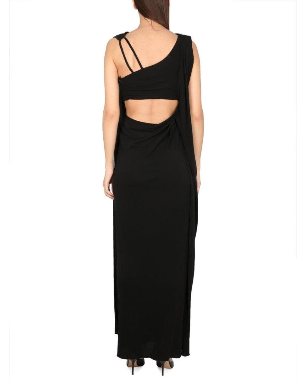 Alberta Ferretti Black Solid Boat Neck Maxi Dress
