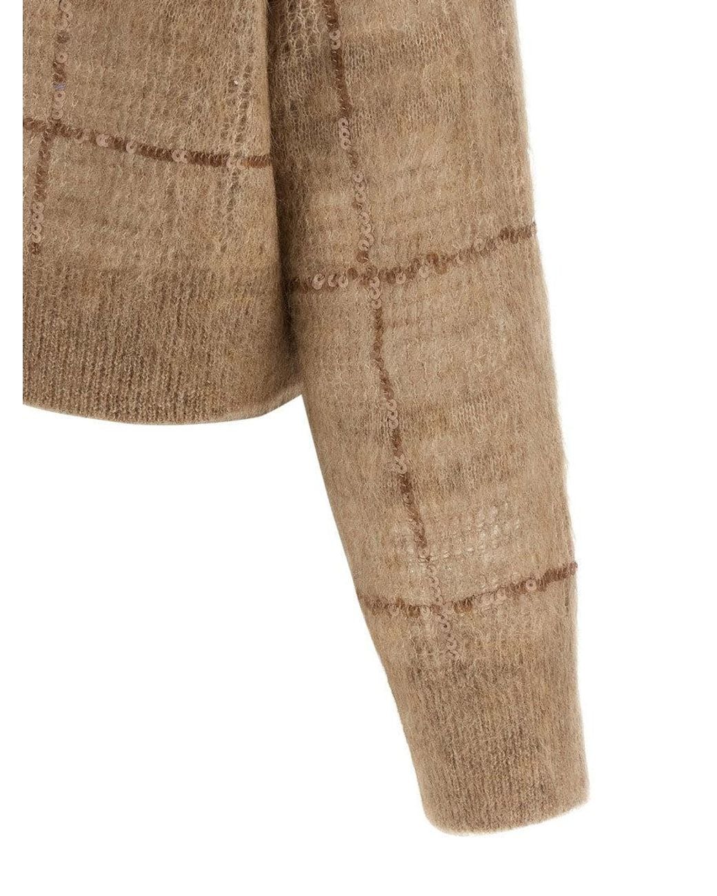 Brunello Cucinelli Natural Sequin Check Sweater
