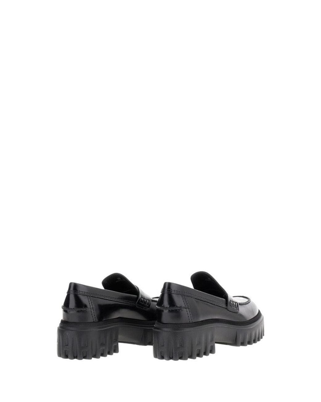 Hogan Black Solid Loafers