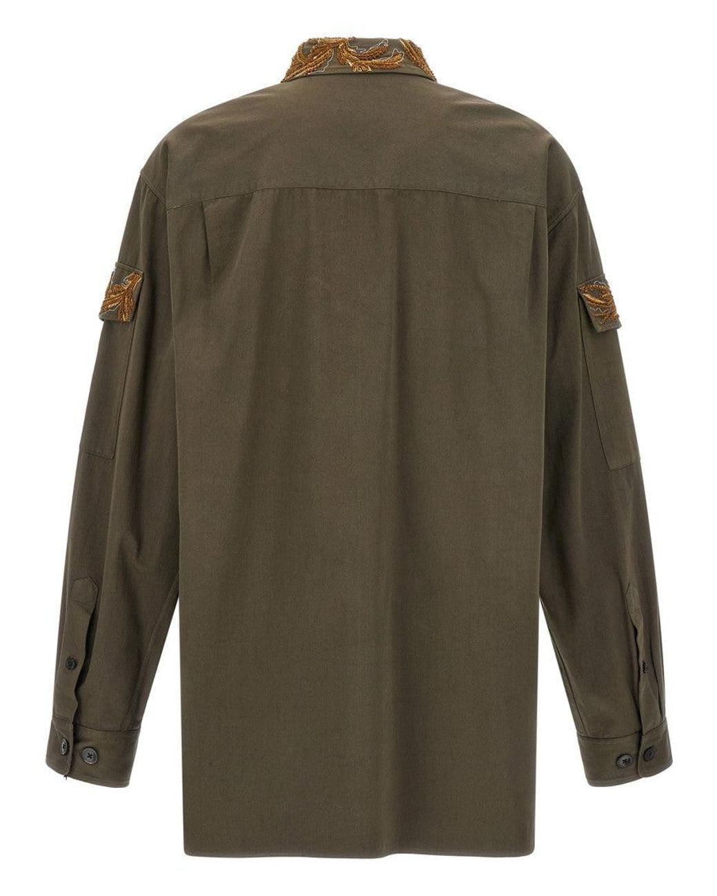 Dries Van Noten Green Crowsey Embroidered Shirt for men
