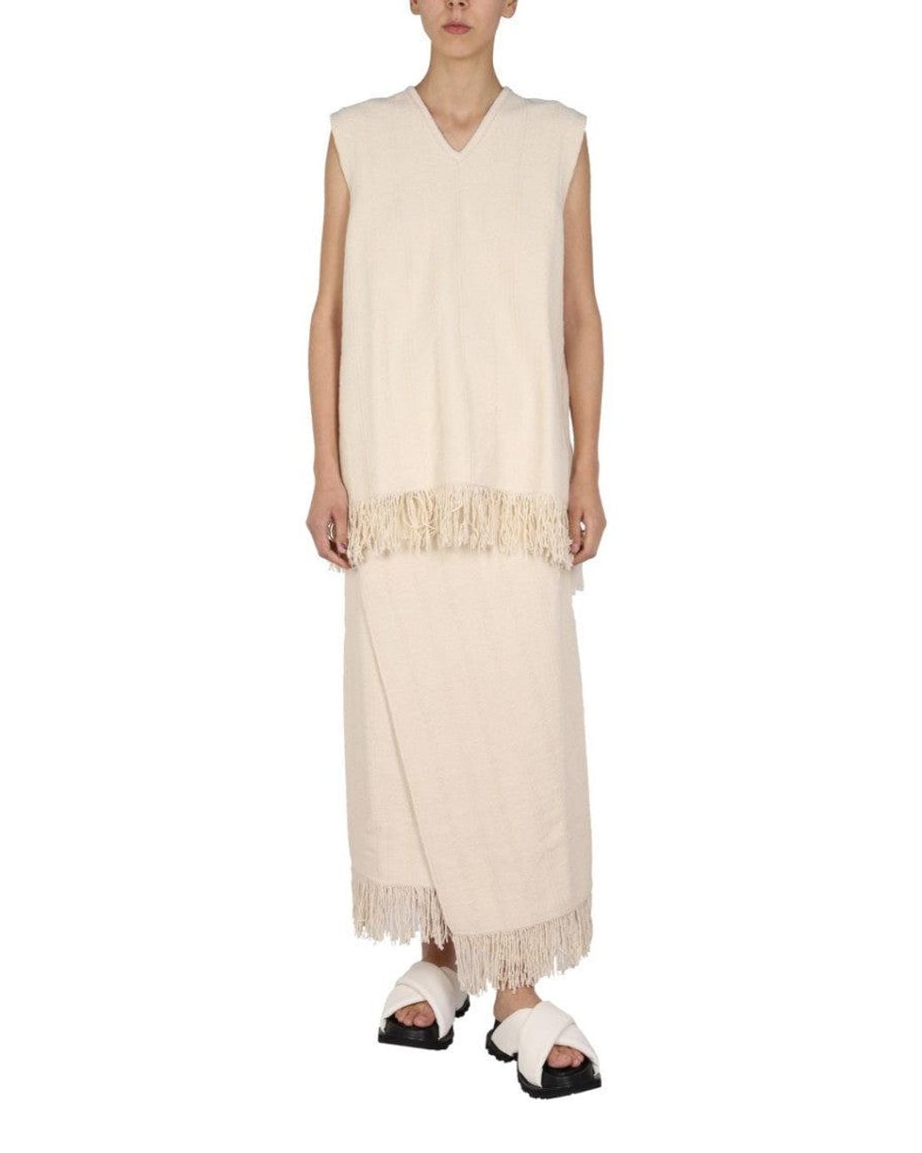 Jil Sander Natural Fringed Wrap-Effect Midi Skirt