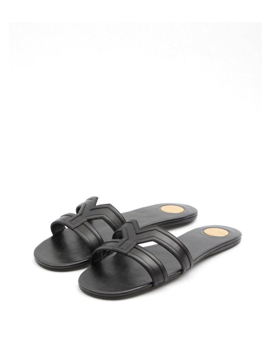 Saint Laurent White Mabrouka Leather Flat Sandals