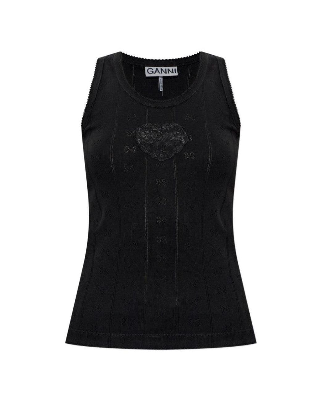 Ganni Black Round Neck Top