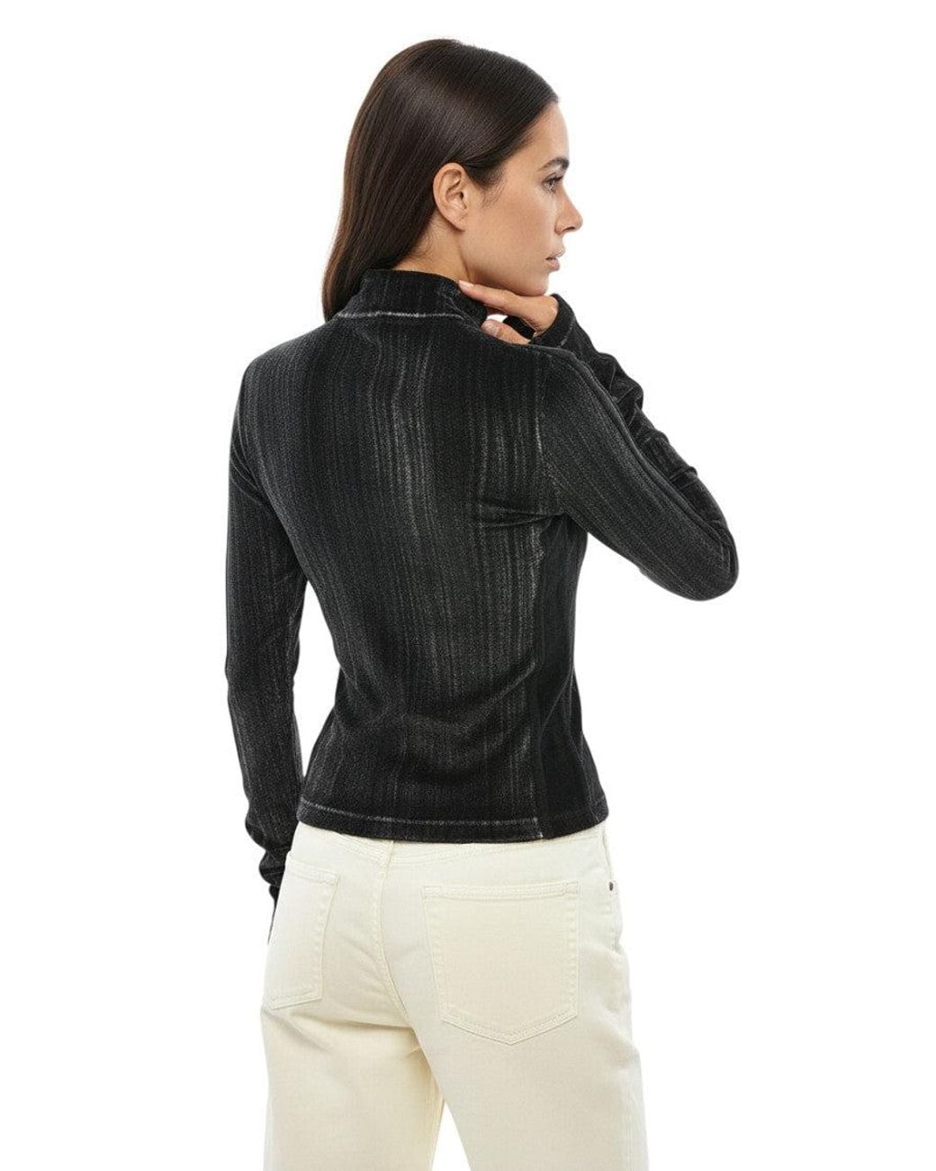 DIESEL Black Textured Mock Collar Top