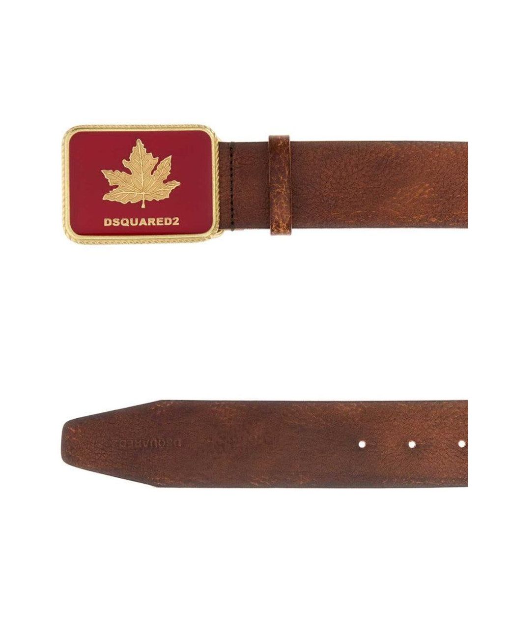 DSquared² Red Leaf Logo Buckle Belt for men