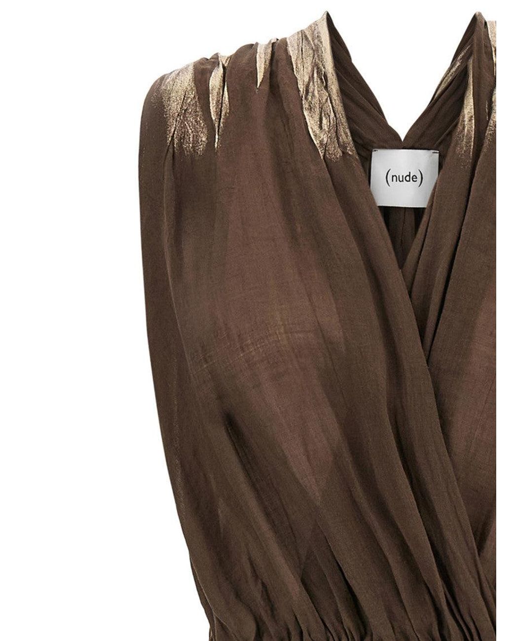 Nude Brown Crossed V-Neck Maxi Dress