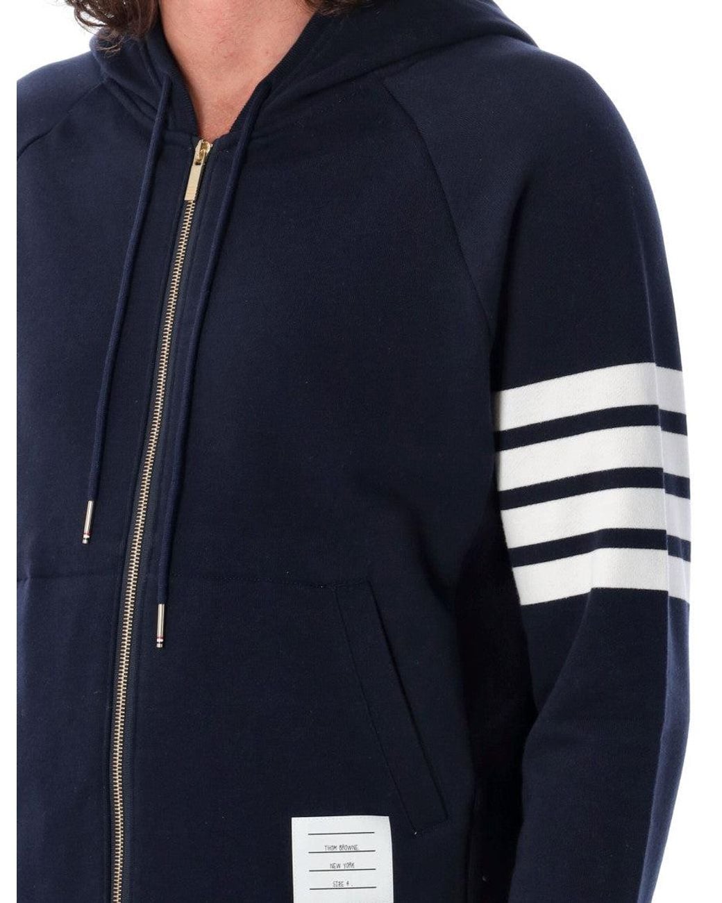 Thom Browne Blue Classic Loopback 4-Bar Full Zip Hoodie for men