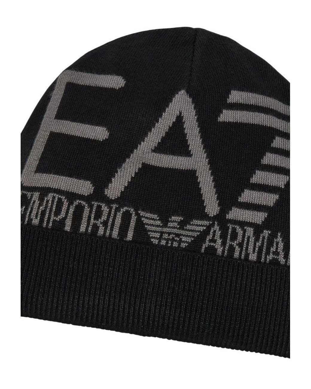 EA7 Black Logo Beanie Cap for men