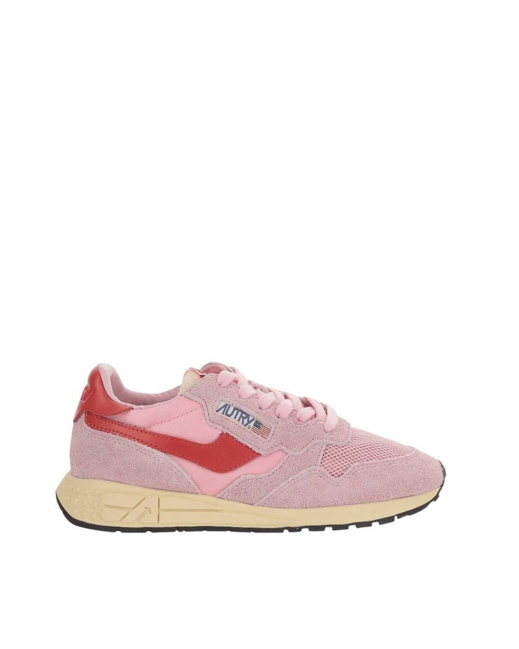 Autry Pink Panel Design Sneakers With Front Lacing And Logo Details