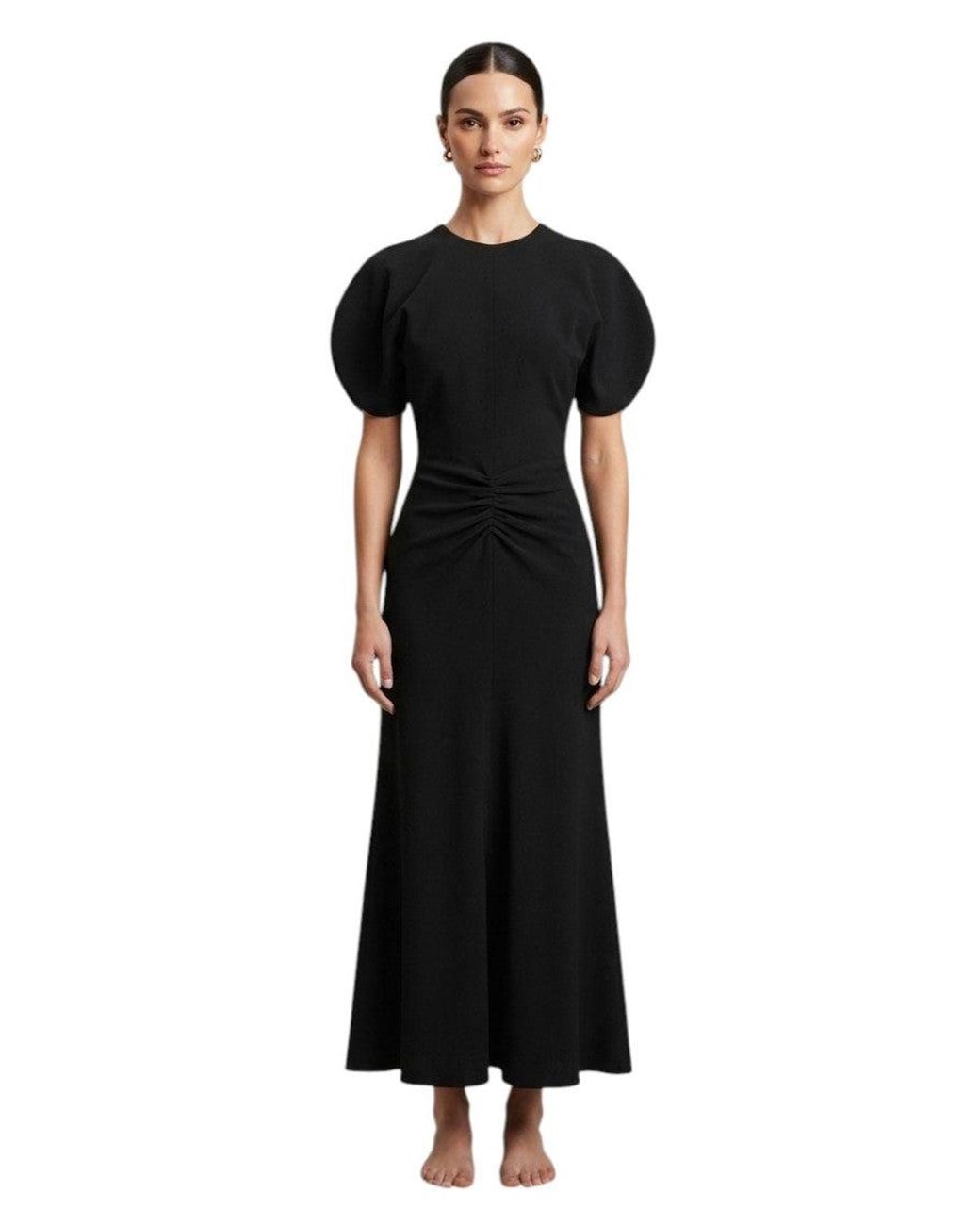 Victoria Beckham Black Round Neck Midi Dress