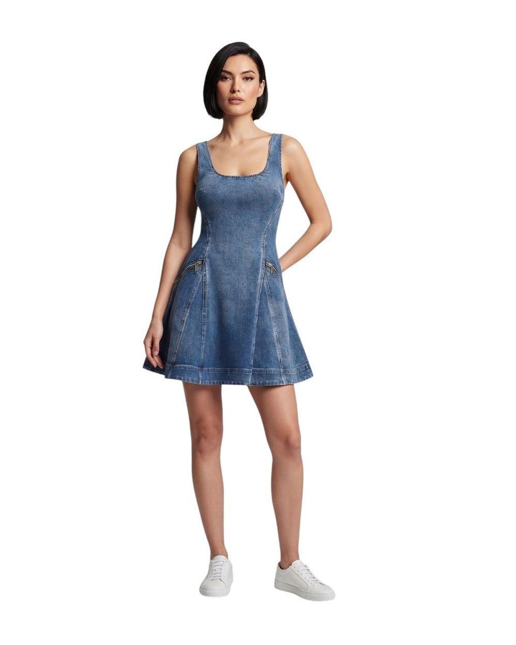 Self-Portrait Blue Scoop Neck Mini Dress