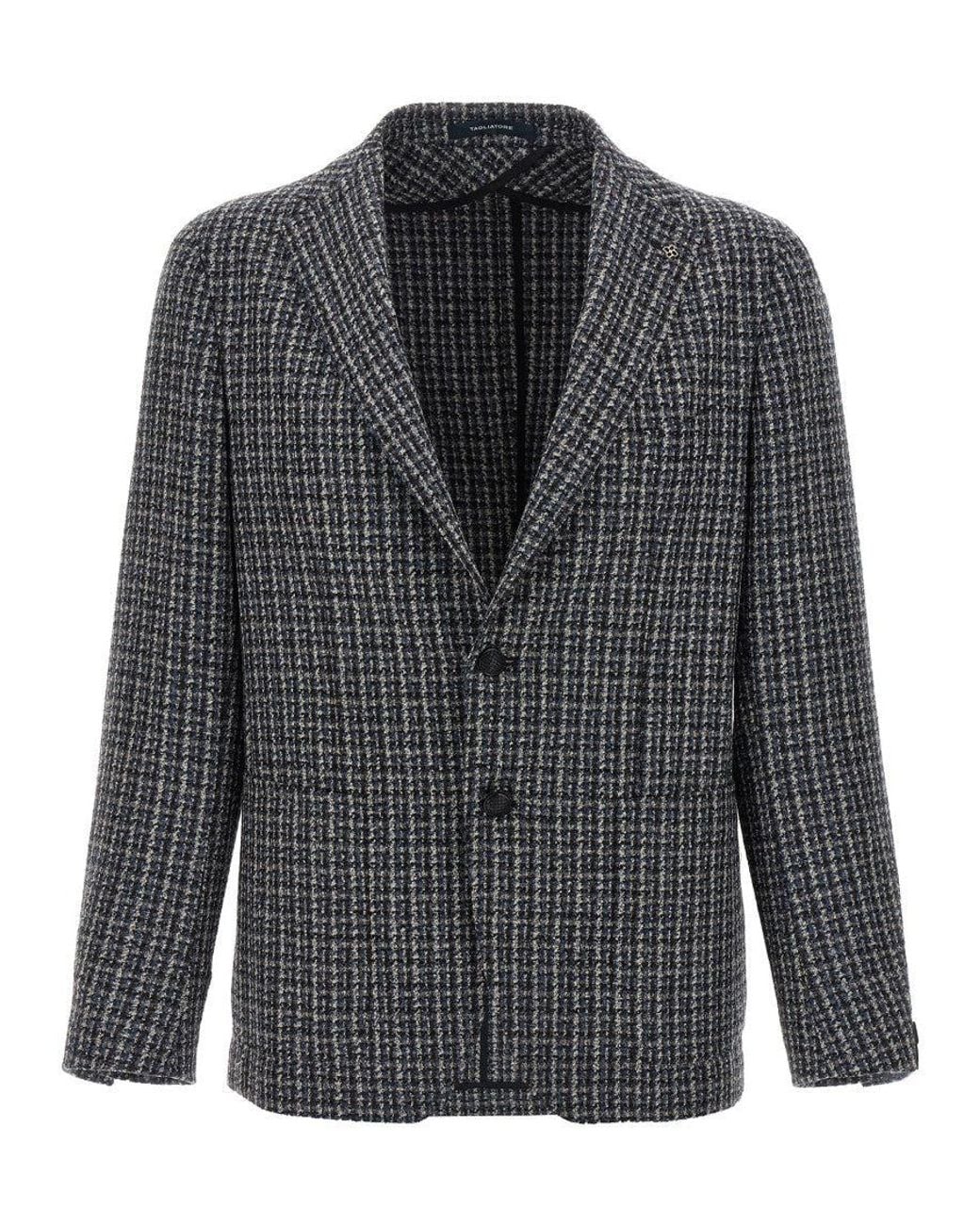 Tagliatore Gray Wool Tweed Blazer With Peak Lapels for men