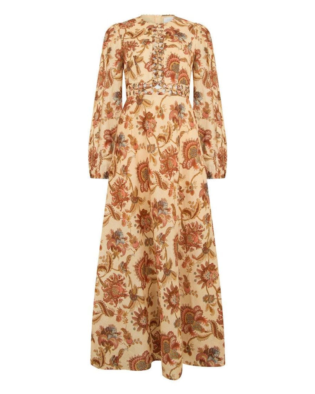 Zimmermann Natural Floral Round Neck Maxi Dress