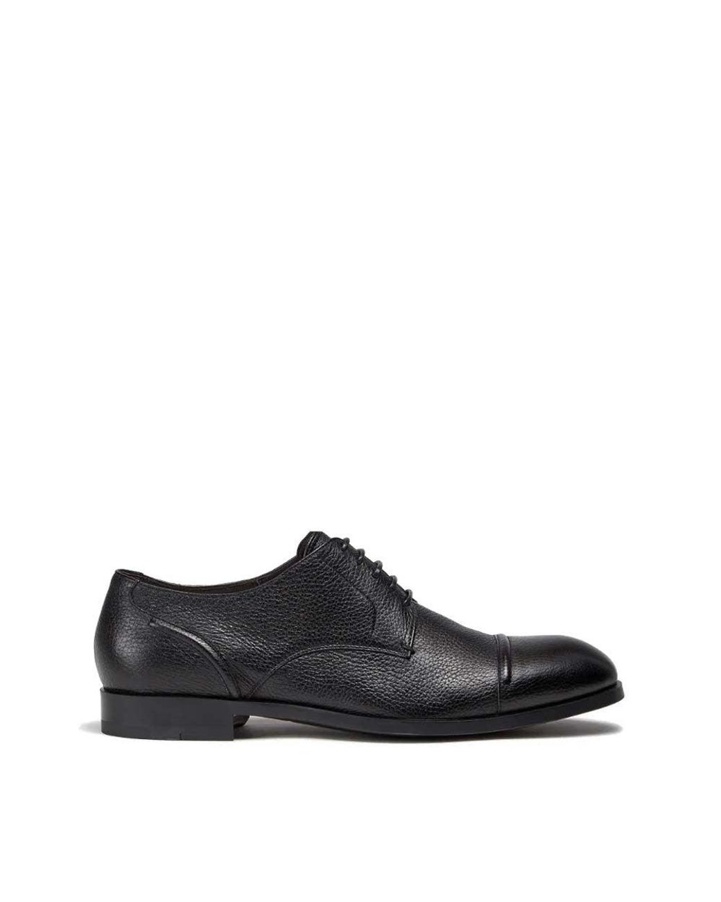 Zegna Black Textured Leather Lace Ups for men