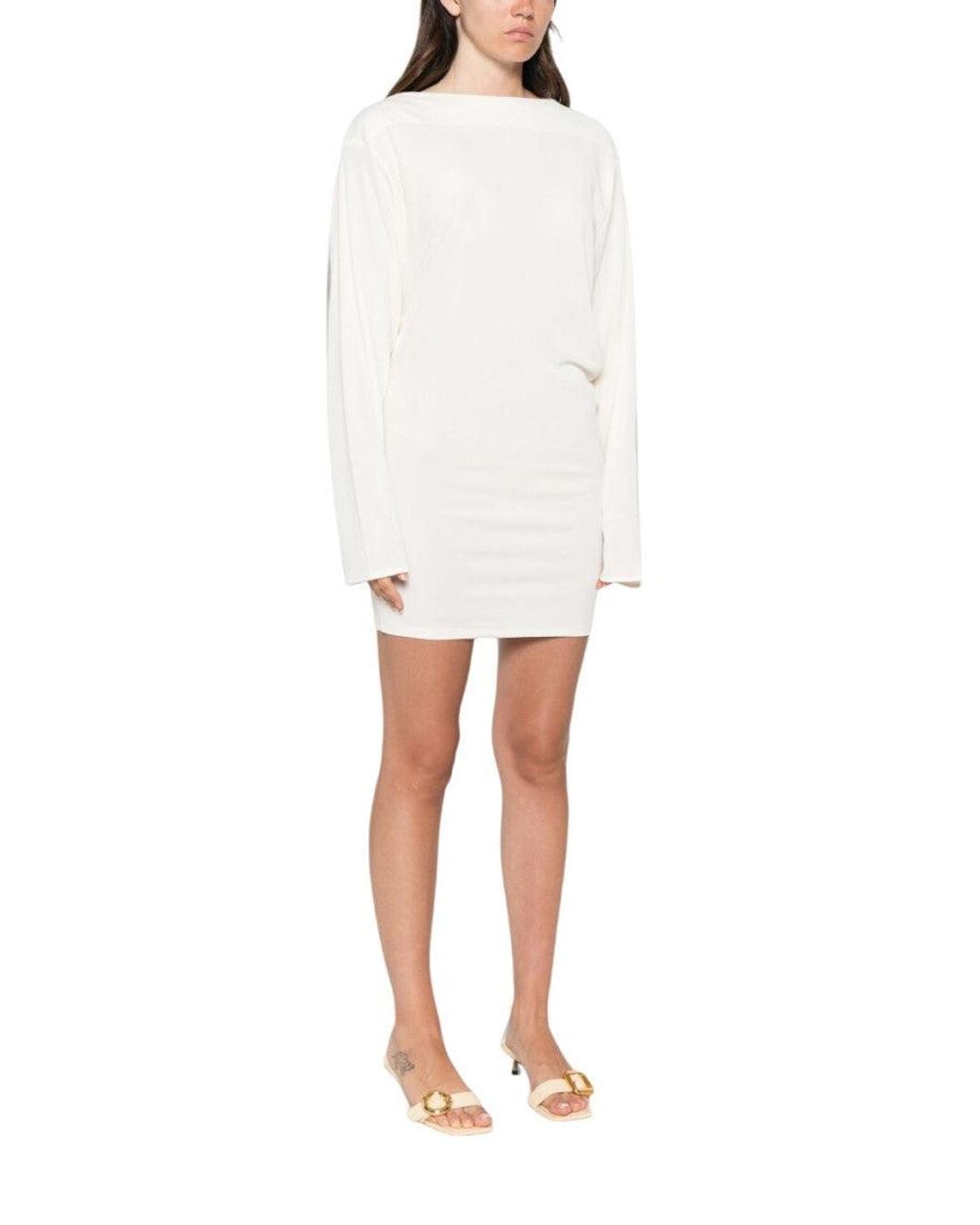 Jacquemus White Boat Neck Mini Dress
