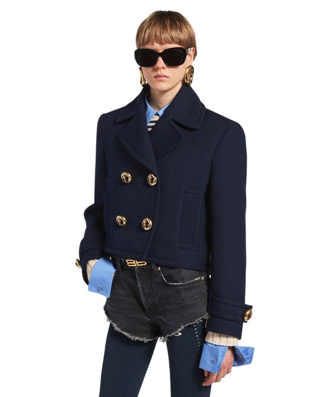 Balenciaga Blue Cropped Peacoat