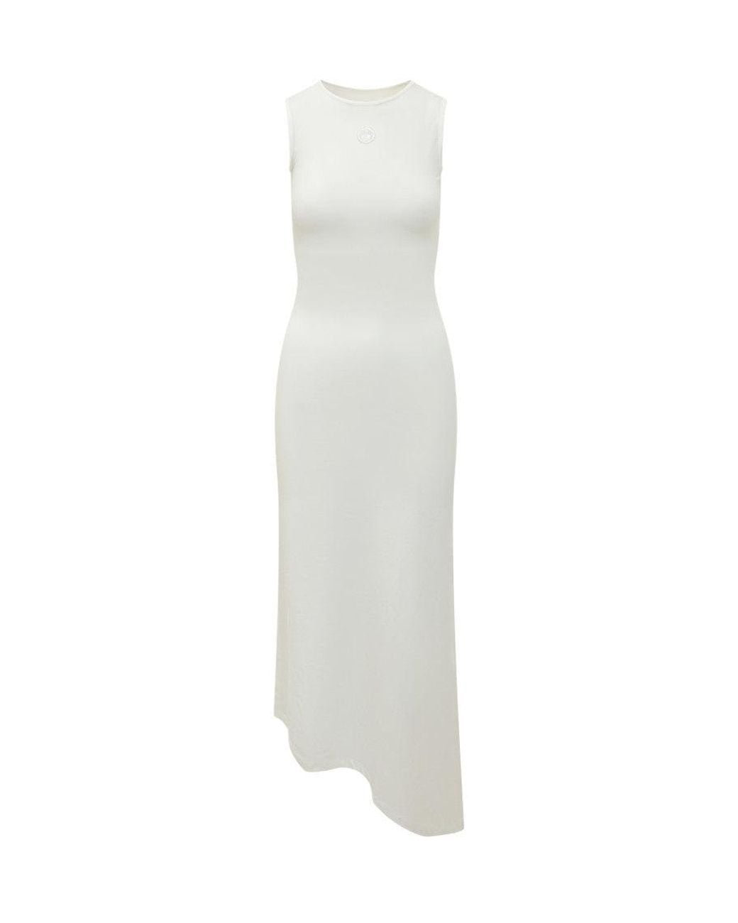 MARINE SERRE White Solid Round Neck Maxi Dress