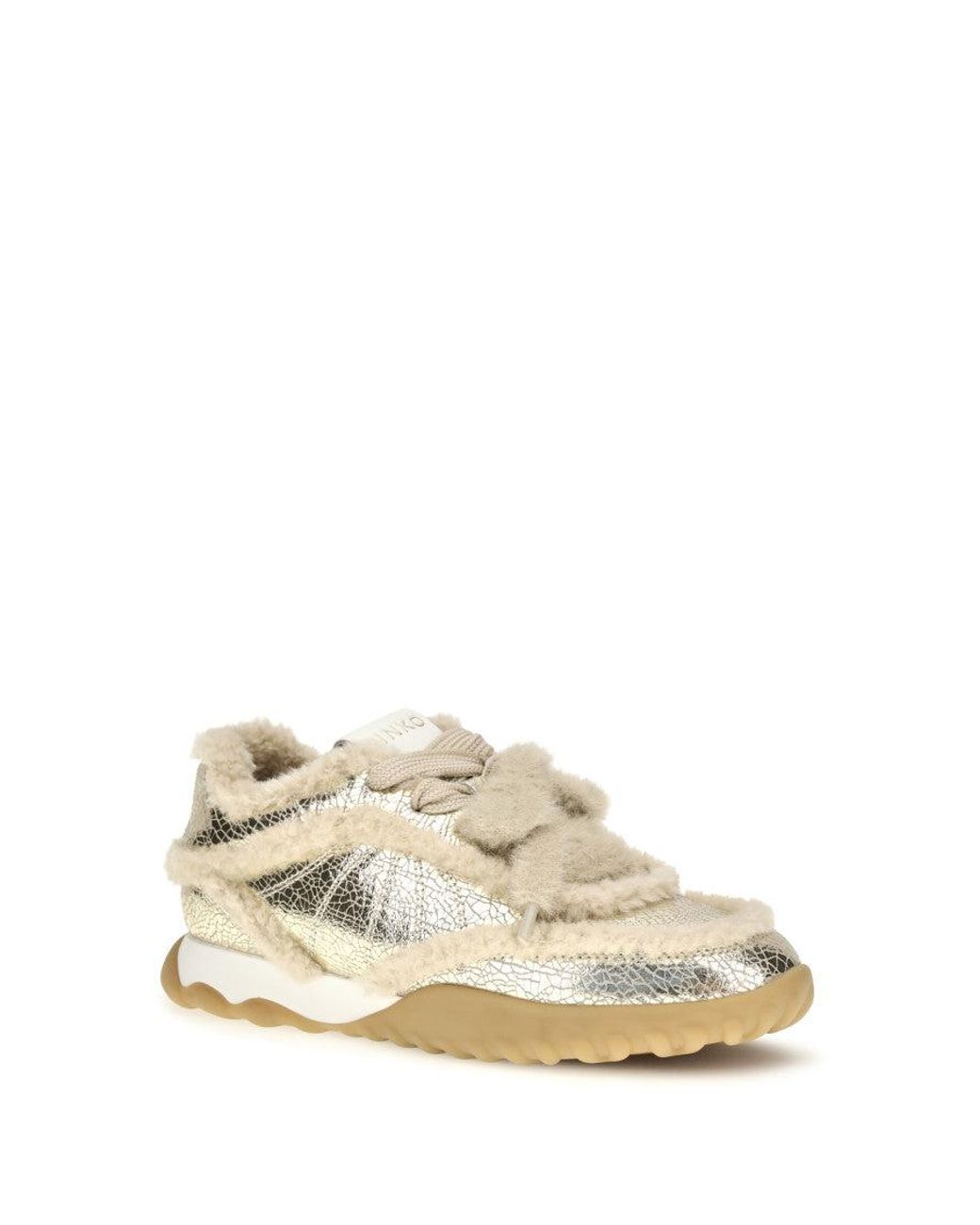 Pinko Natural Silver Calf Leather Bos Taurus Chunky Sneakers