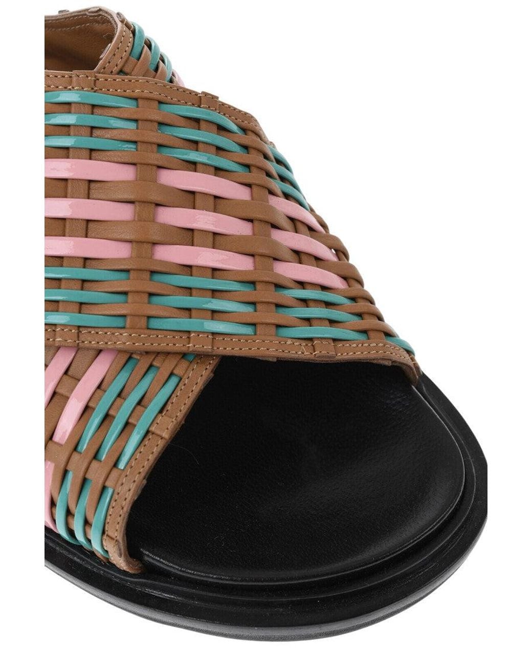 Marni Brown Multi Color Woven Sandals