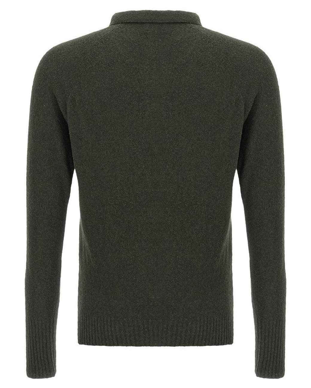Ma'ry'ya Green Bouclé Cotton Polo Shirt for men