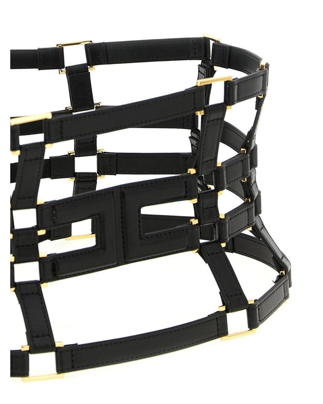 Elisabetta Franchi Black Caged Leather Belt