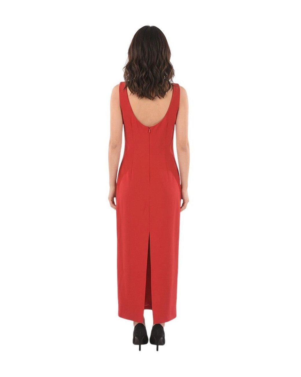 Magda Butrym Red Round Neck Midi Dress