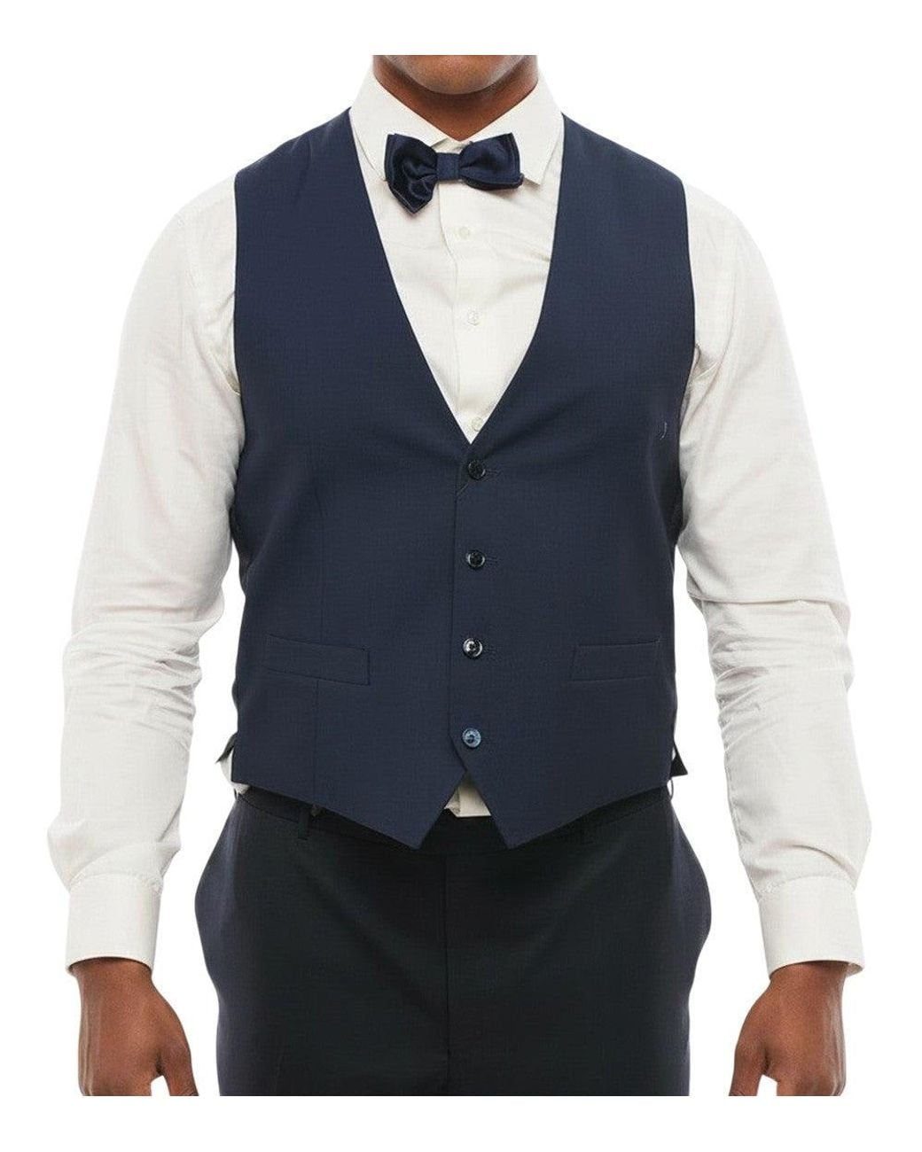 Corneliani Blue Solid V Neck Waistcoat for men