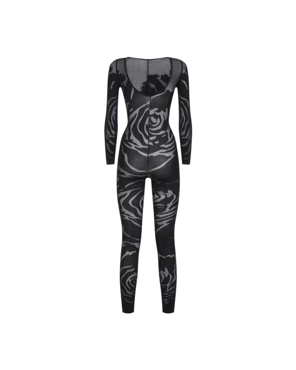 Wolford Black Abstract Crew Neck Jumpsuit
