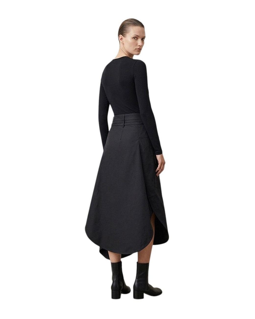 Bottega Veneta Black Cotton Midi Asymmetric Skirt