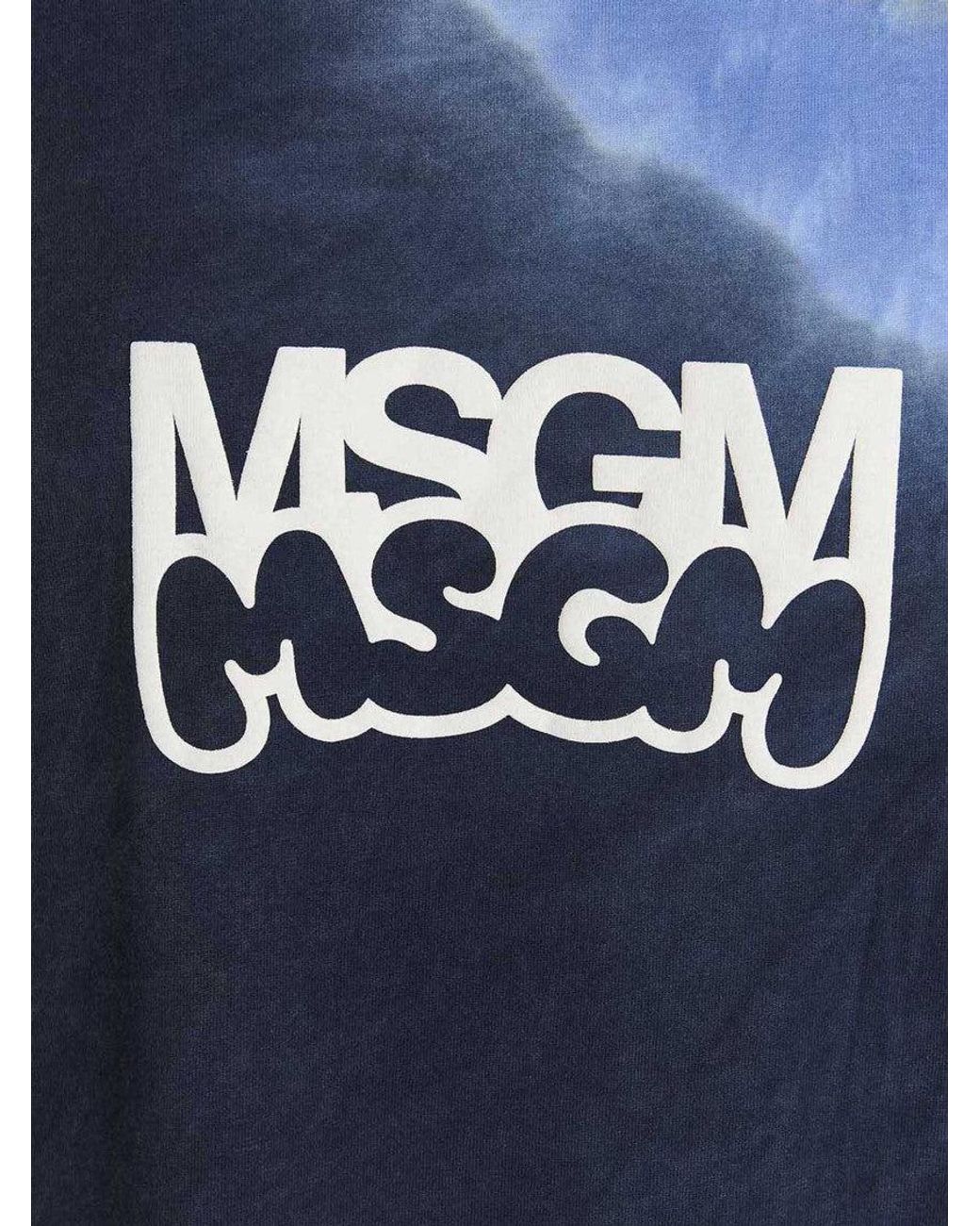 MSGM Blue Graphic Crew Neck T-Shirt for men
