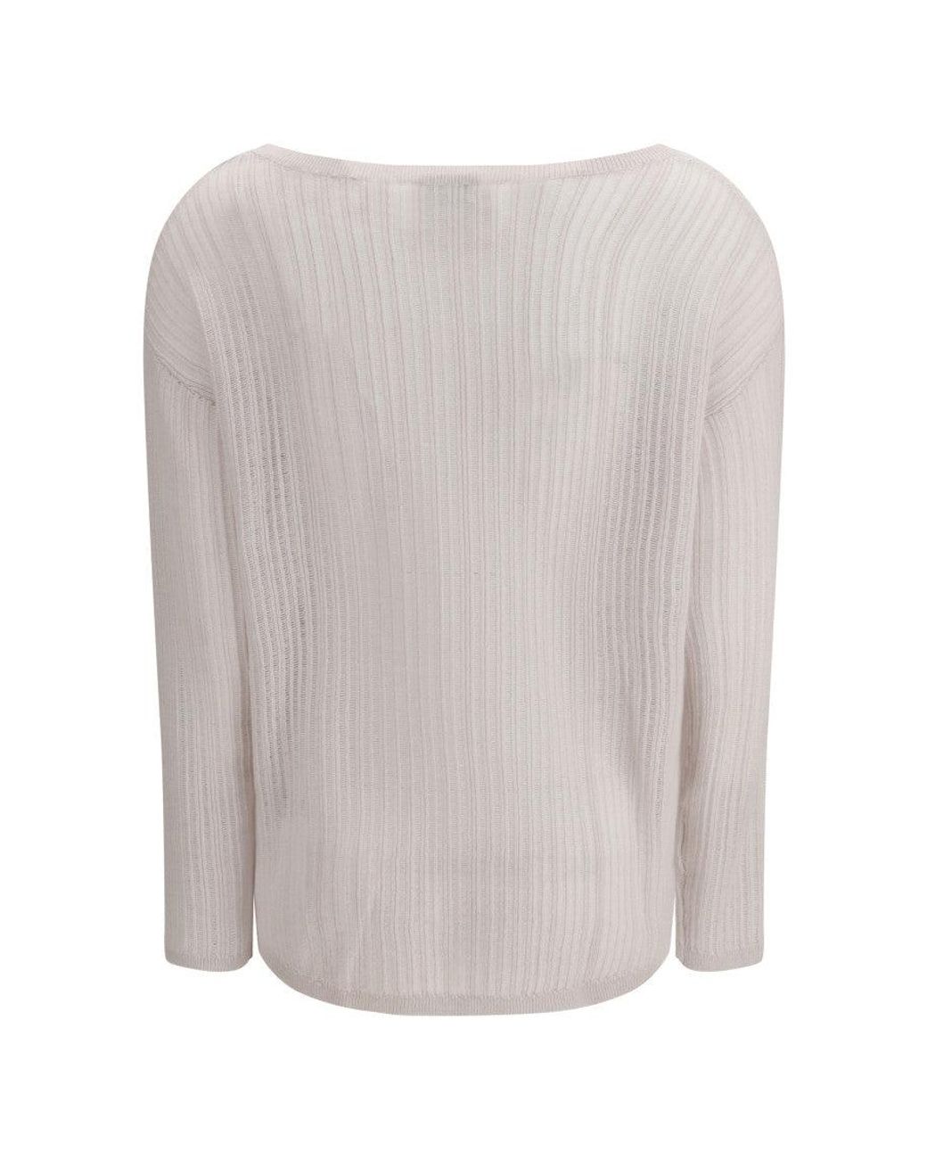 Allude White Boat Neck Sweater